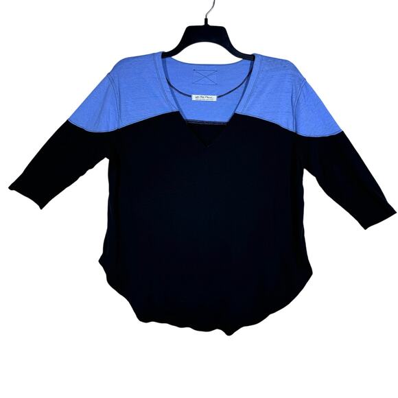 Free People Colorblock 3/4 Sleeve‎ V Neck Baggy Shirt Women's Medium Casual - Picture 1 of 8